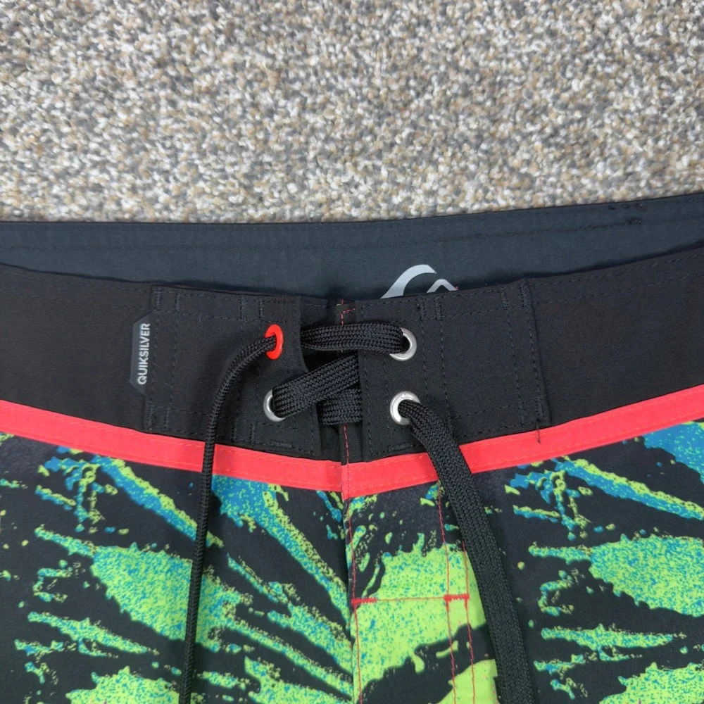 Quiksilver Mens Board Shorts Size 30 Neon Tie Dye Print Swim Trunks Orange Green